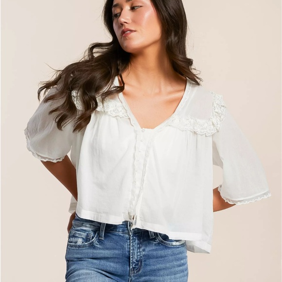 Free People Luna White Lace Sheer Blouse - Picture 11 of 12